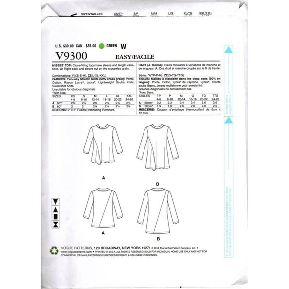 Vogue V9300 Misses XS to Med Pullover Tunic Marcy Tilton UNCUT Sewing Pattern - Picture 2 of 2